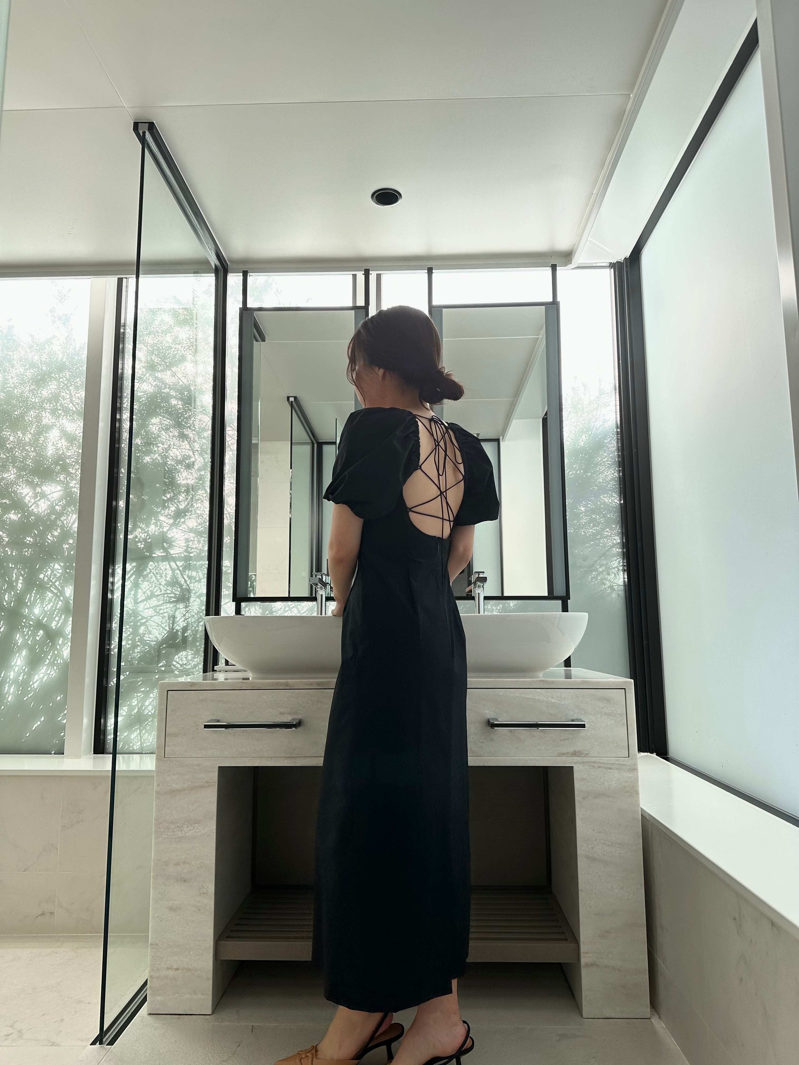 Open back ribbon dress