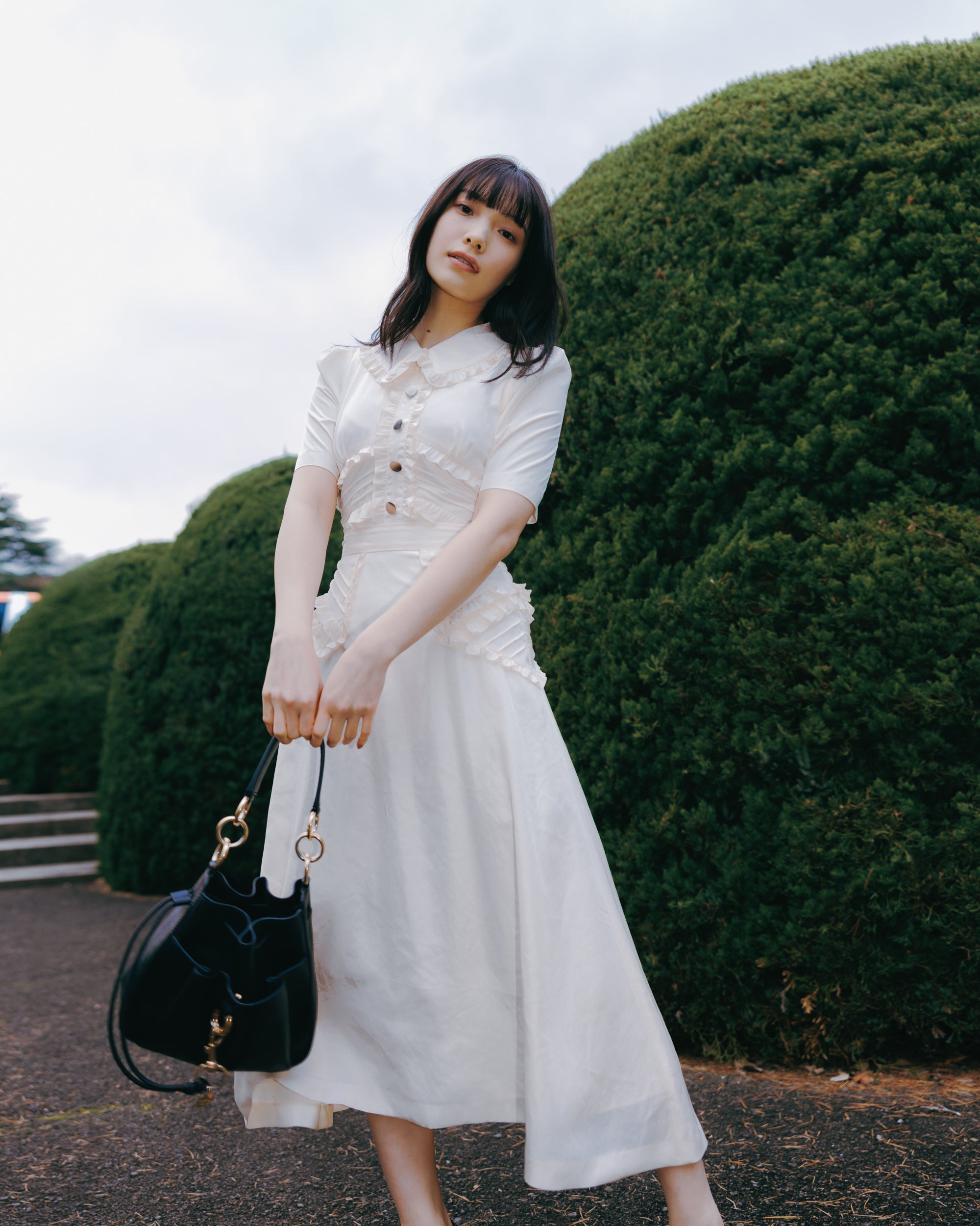 waist frill mi-mollet dress
