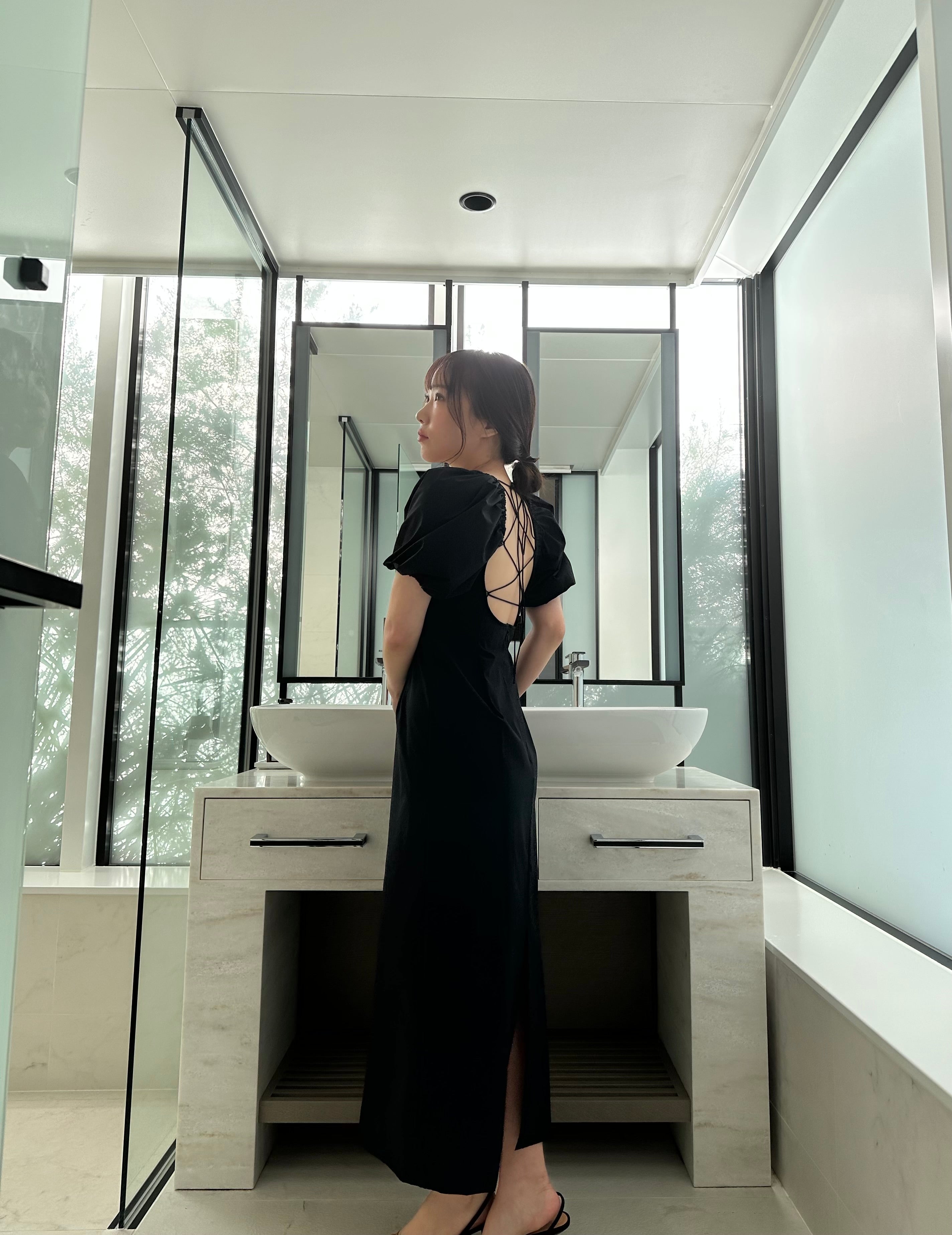 Open back ribbon dress
